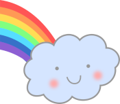 Rainbow and a smiling cloud.